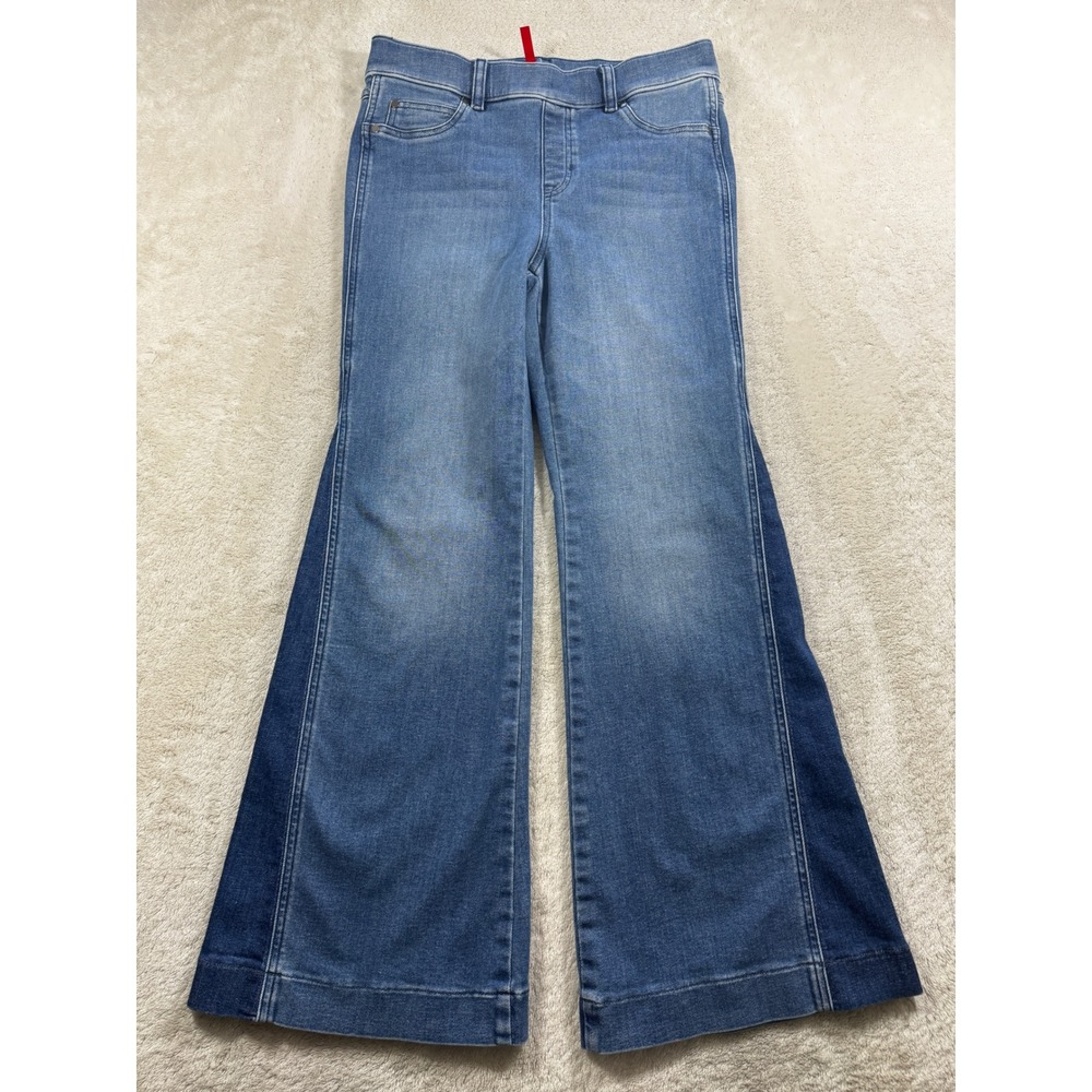 Spanx Womens Wide Leg Flare Two Tone Blue Denim Jeans M Meas: 30x28.5